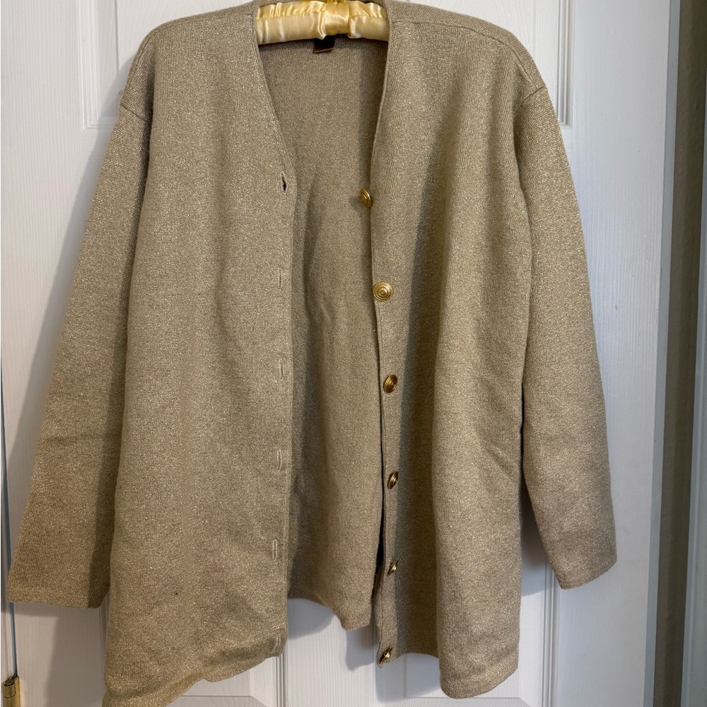 Ewear Vintage Gold Button Cardigan, Size XL, 50% wool